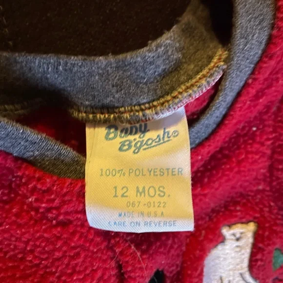 Vintage OshKosh Baby B’gosh Bubble Romper Red Fleece With Polar Bears 12M USA - Picture 4 of 5